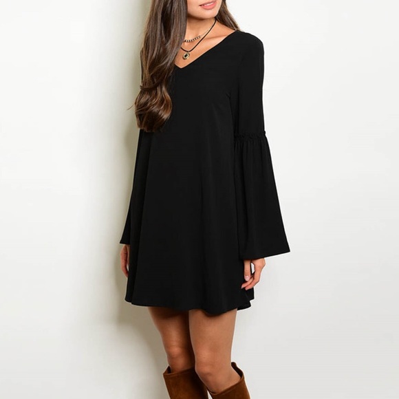 LAST Black Bell Sleeve Dress 09008 - Picture 3 of 3